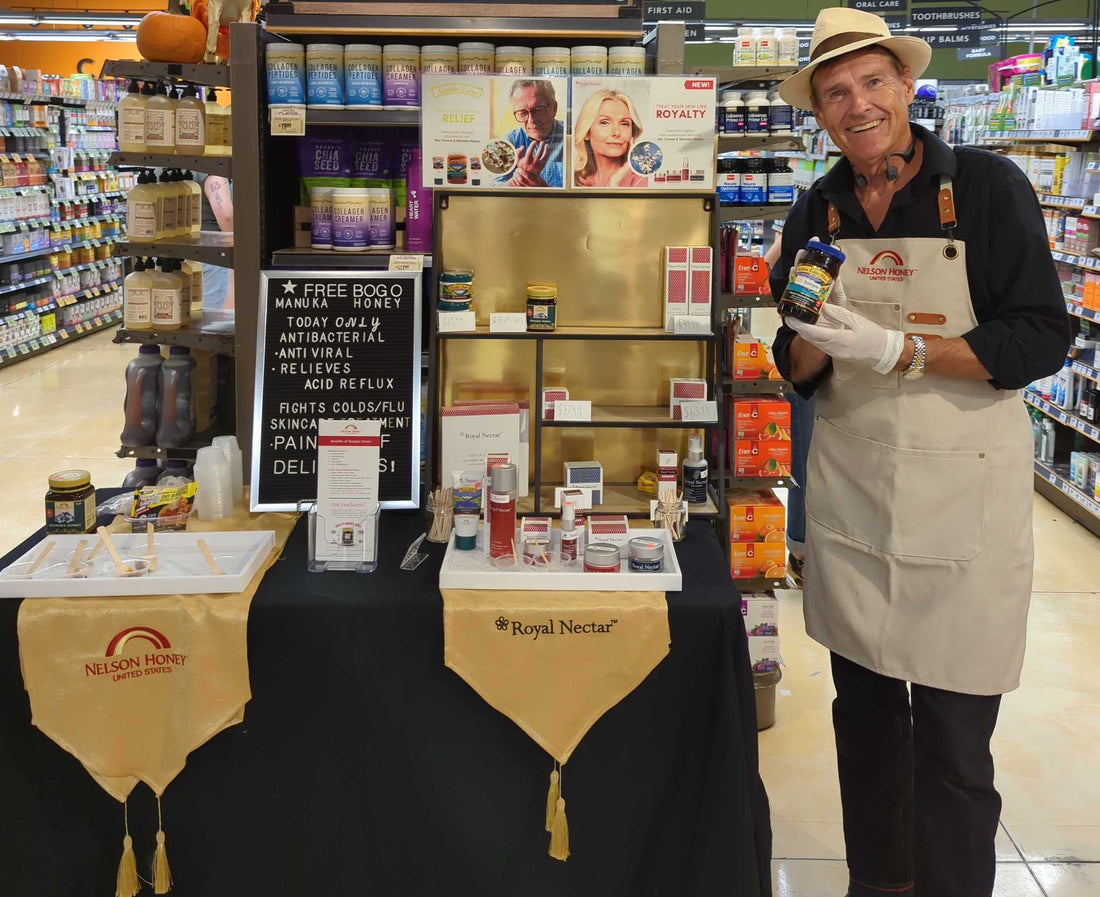 Colin Bastable with a Jar of Nectar Ease Plus, at Central Market's flagship North Lamar store 